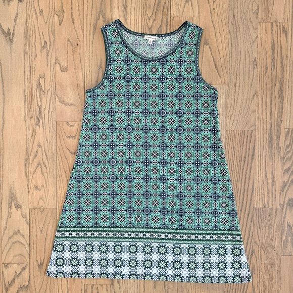 Max Studio Women’s Sleeveless Green and Blue Geometric Patterned Trapeze Dress L - Picture 2 of 13